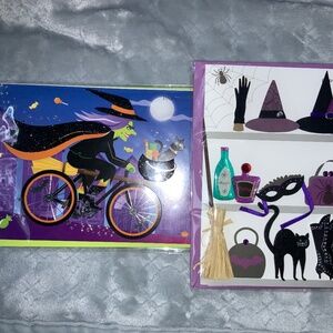 Set of 2 Papyrus Halloween cards witch black cat new